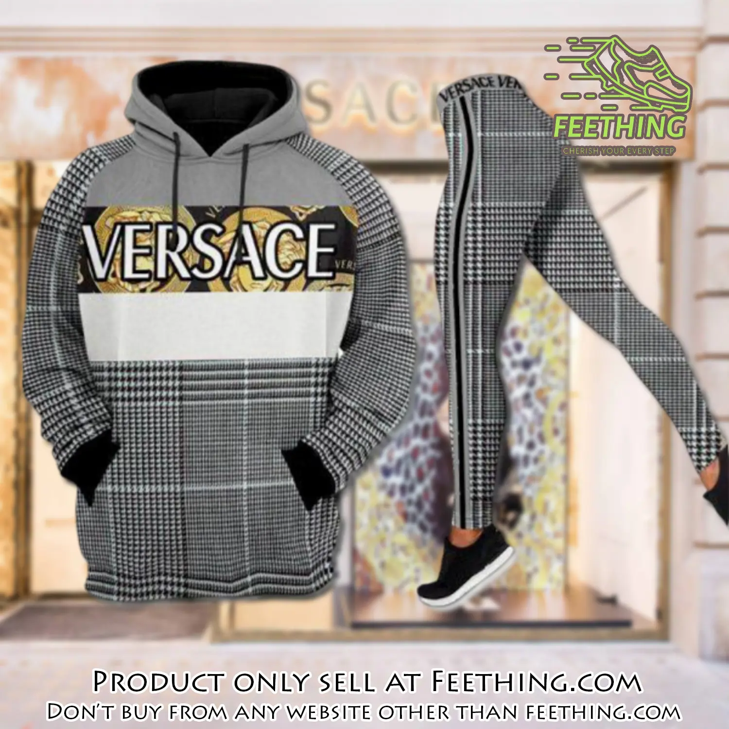 Gianni versace black white hoodie legging set luxury for women ft4259394